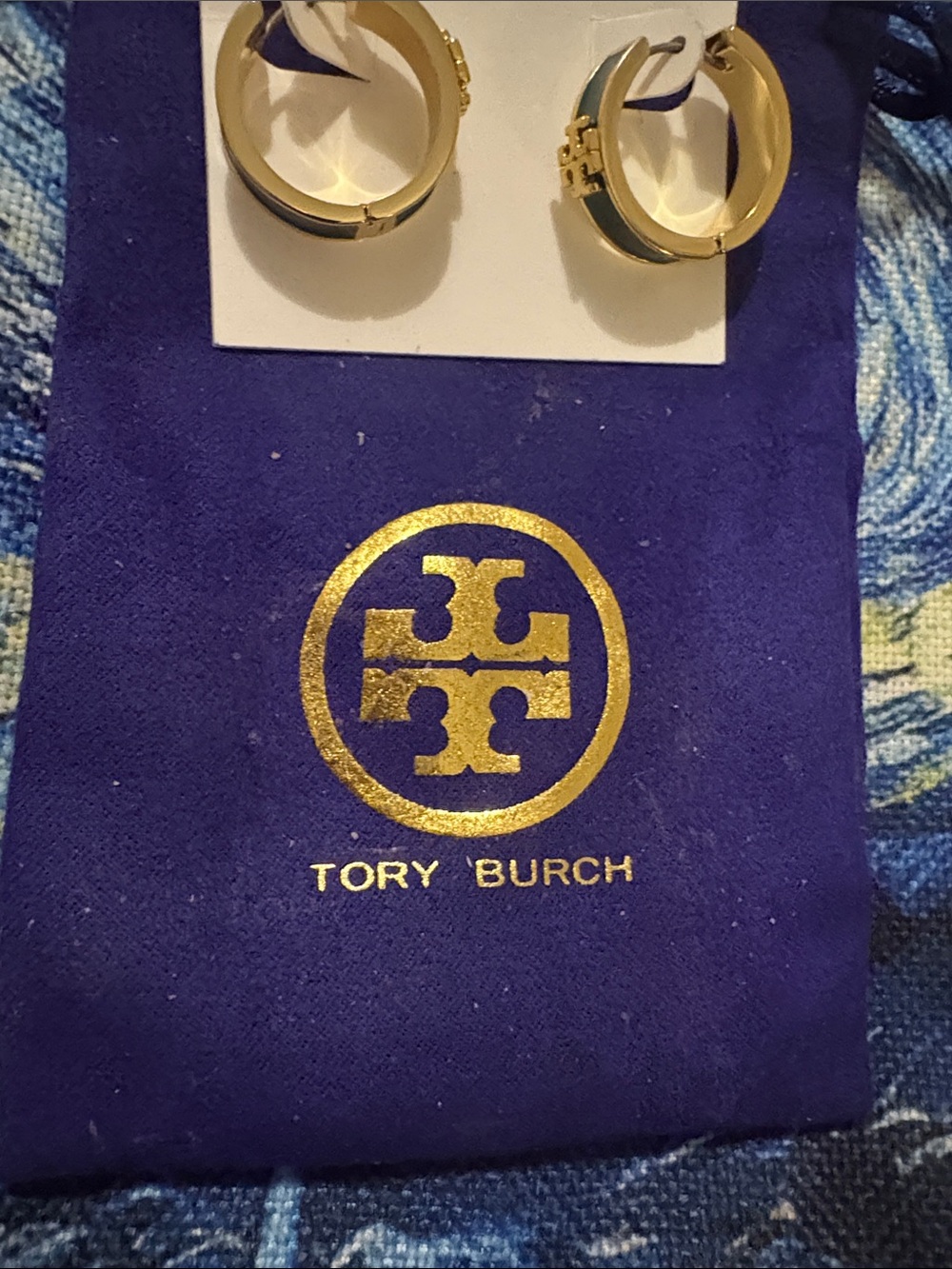 NWOTS Tory Burch Gold and Navy Hoop Earrings.